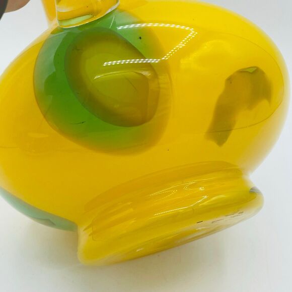 Large Vintage Hand Blown Glass Pitcher Bright Yellow & Green Mid-Century 1960s - Picture 8 of 12